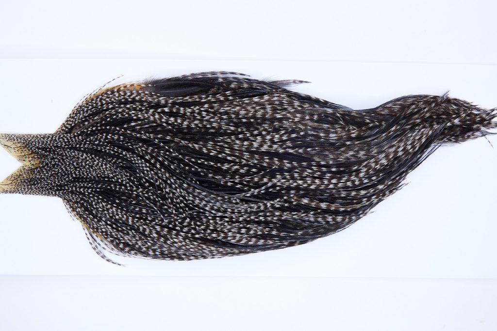 9907 - JimsFlyCo Dry Fly Hackle, Grizzly Variant #2 Grade Rooster Cape, Ties Sizes 10-22