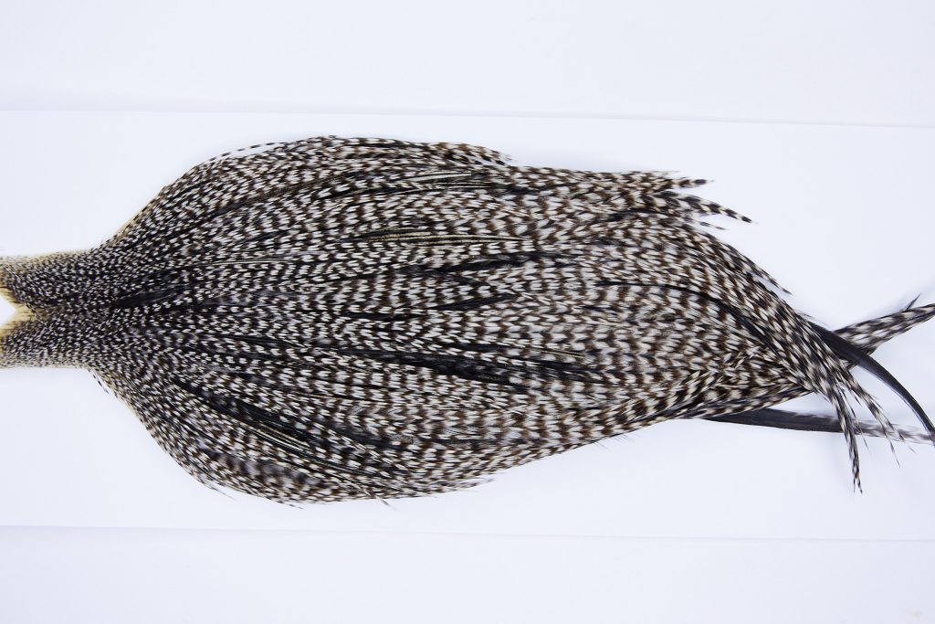 9921 - JimsFlyCo Dry Fly Hackle, Grizzly Variant #2 Grade Rooster Cape, Ties Sizes 8-18