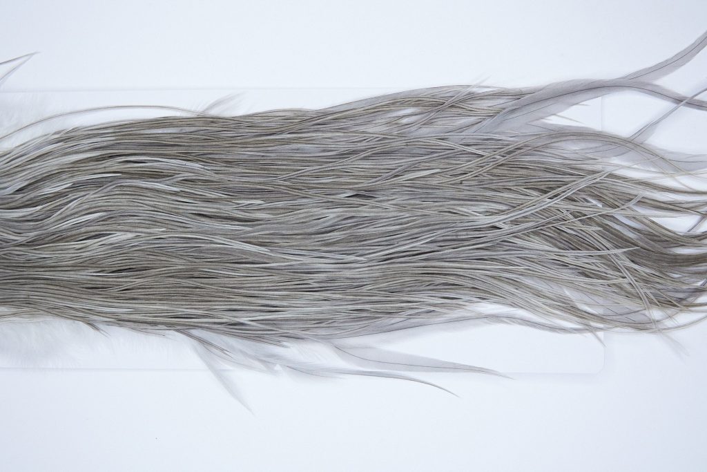 3967 Hebert Dry Fly Hackle, Bronze Grade Rooster Saddle Medium Grey Dun Ties Size 10-12