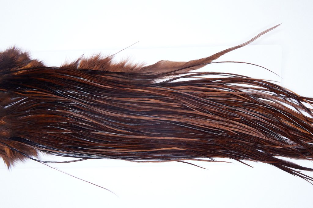 3989 Hebert Dry Fly Hackle, Bronze Grade Rooster Saddle Coachman Brown Ties Size 12-14