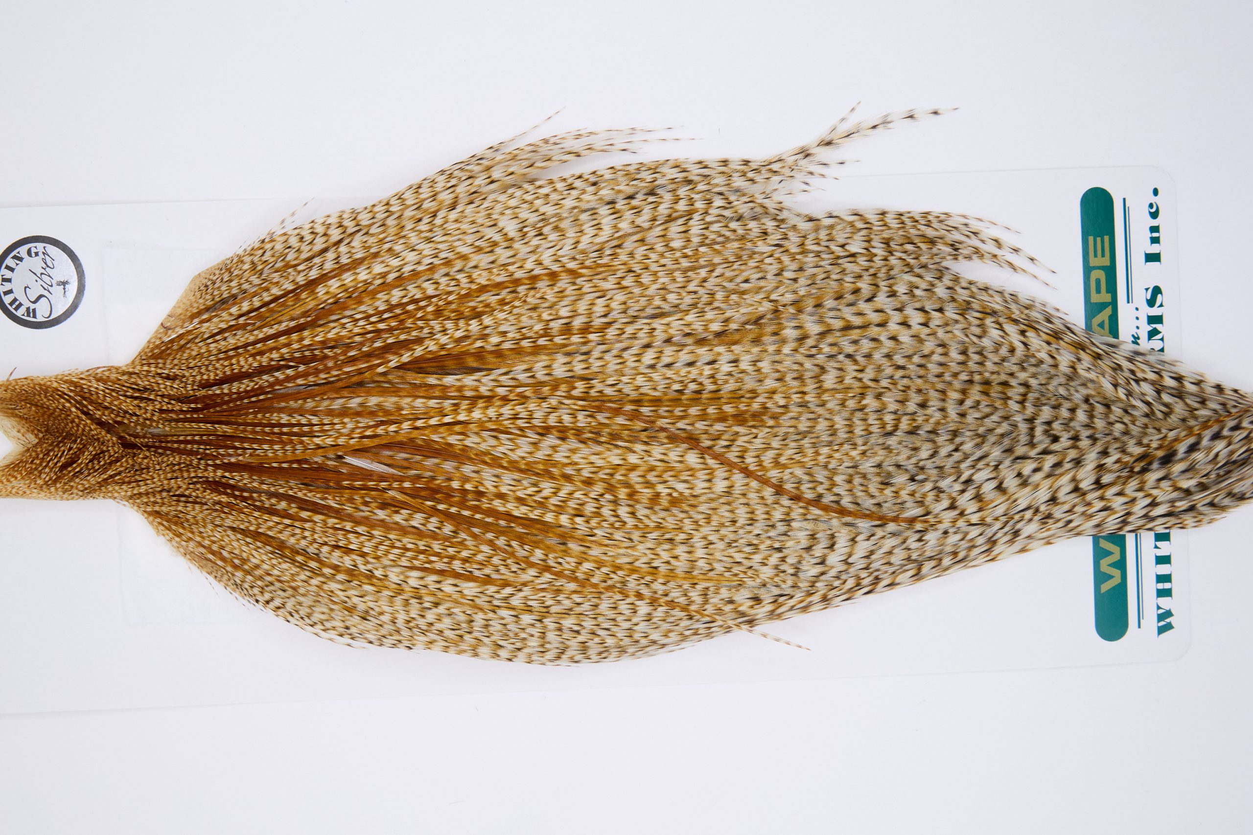 11747 Hebert Dry Fly Hackle Silver Grade Rooster Cape Medium Barred Ginger Ties Size 8-22