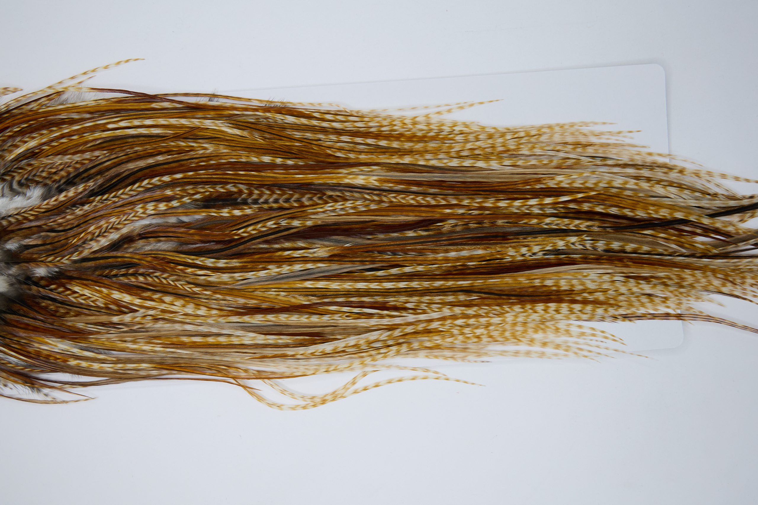 12019 Hebert Dry Fly Hackle Silver Grade Rooster Saddle Medium Barred Ginger Ties Size 14-16