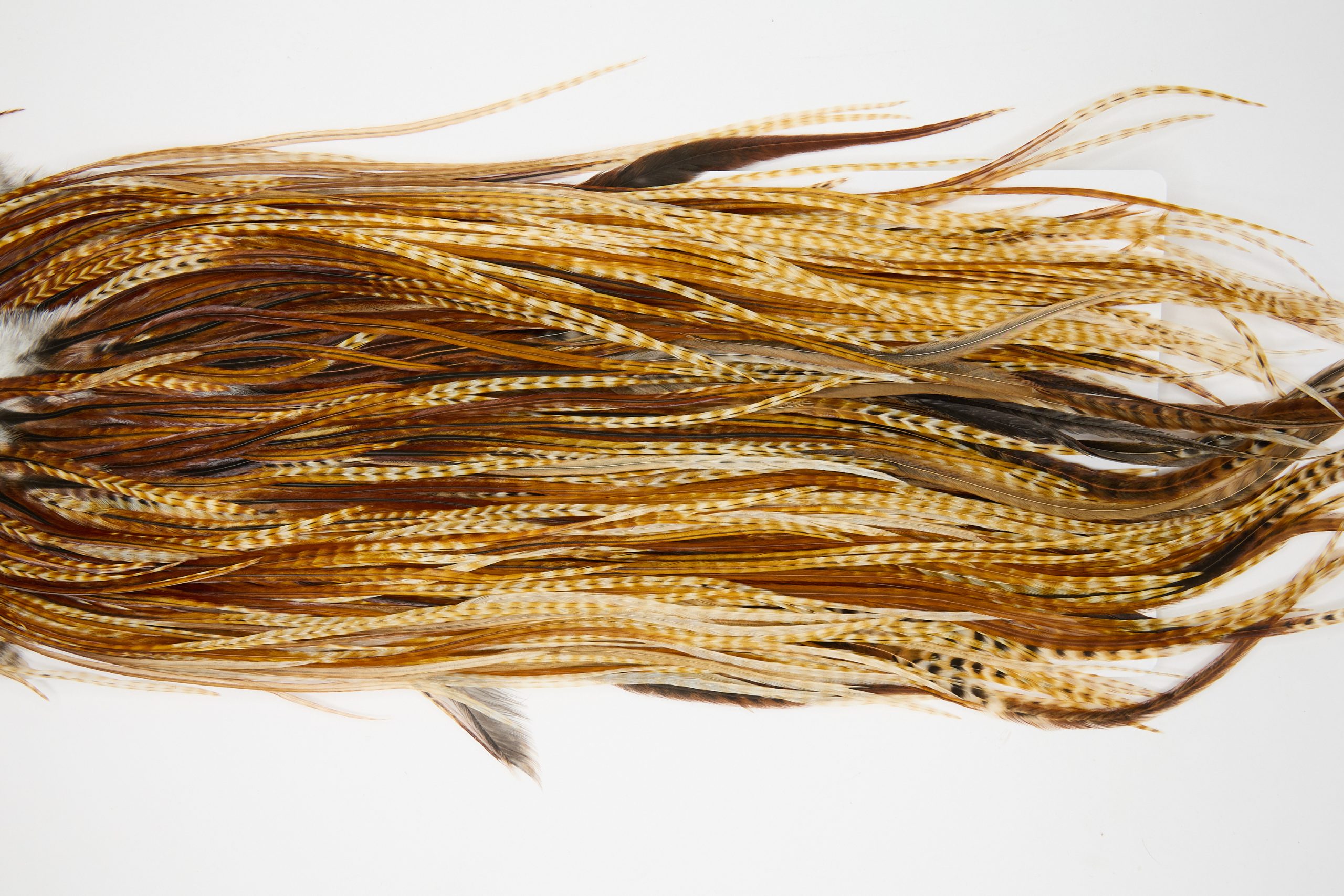 12037 Hebert Dry Fly Hackle Silver Grade Rooster Saddle Barred Dark Ginger Ties Size 14-16