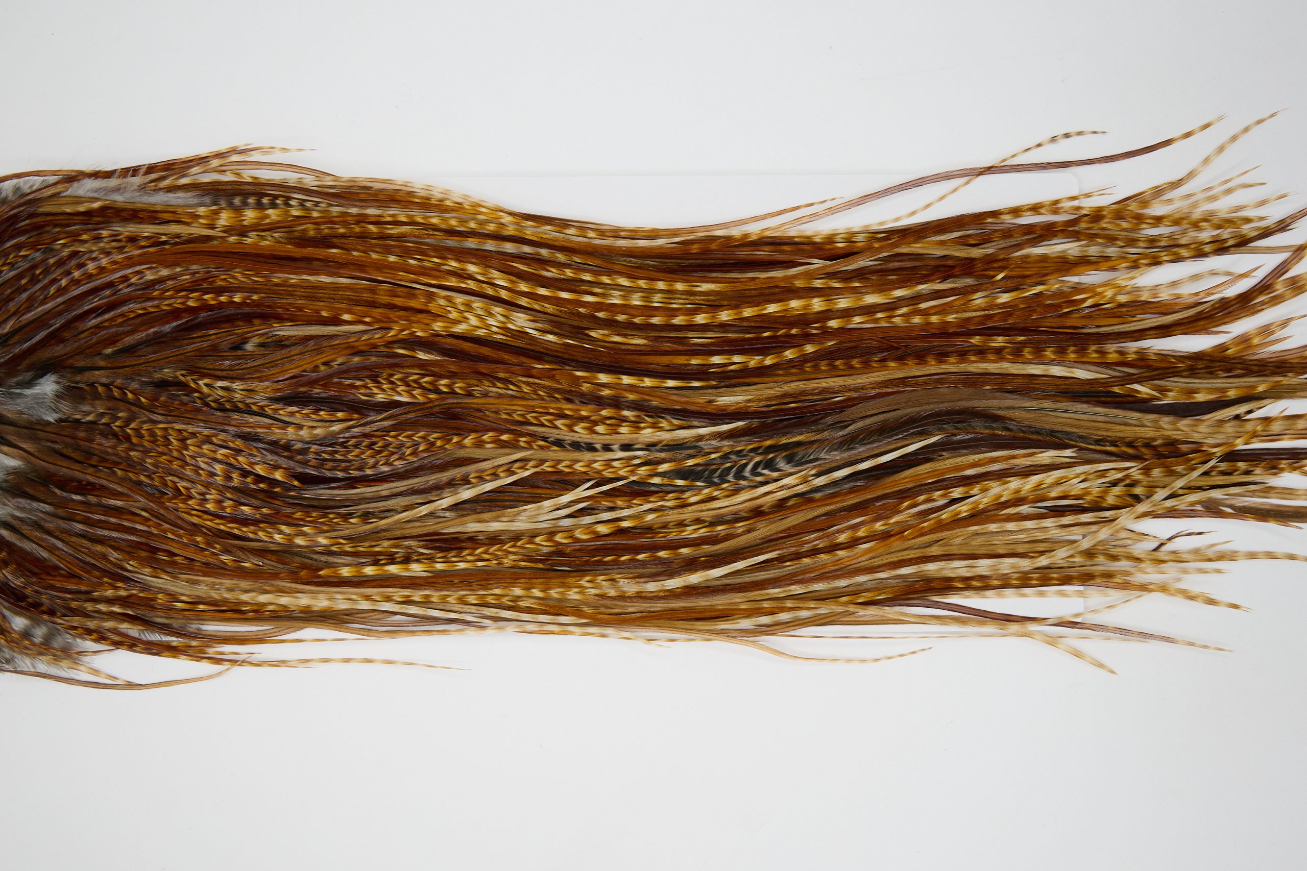 12232 Hebert Dry Fly Hackle Bronze Grade Rooster Saddle Barred Dark Ginger Ties Size 12-16