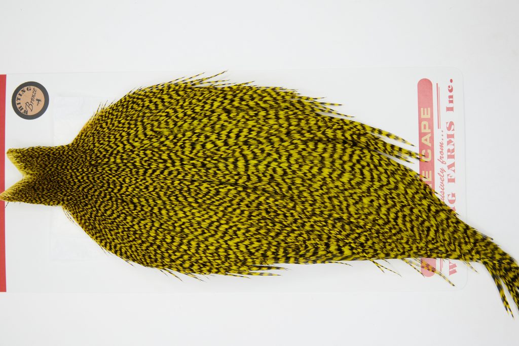 12381 Whiting Dry Fly Hackle Bronze Grade Rooster Cape Grizzly Yellow Ties Size 8-20