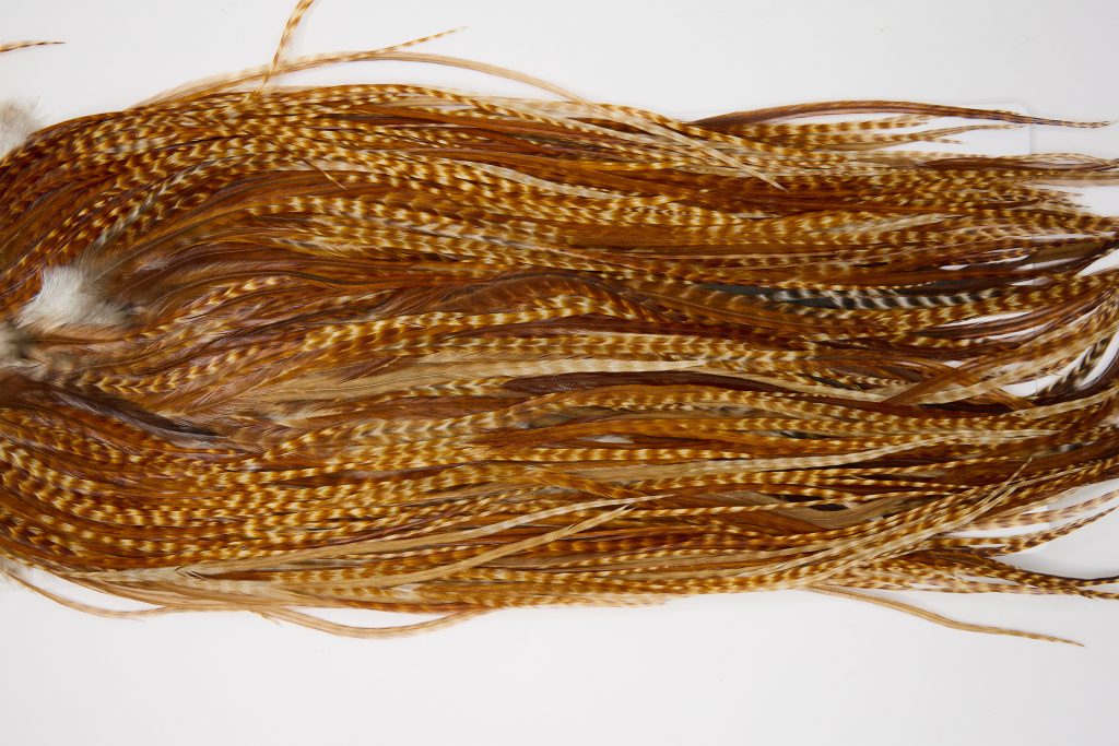 12071 Hebert Dry Fly Hackle Pro Grade Rooster Saddle Medium Barred Ginger Ties Size 12-16