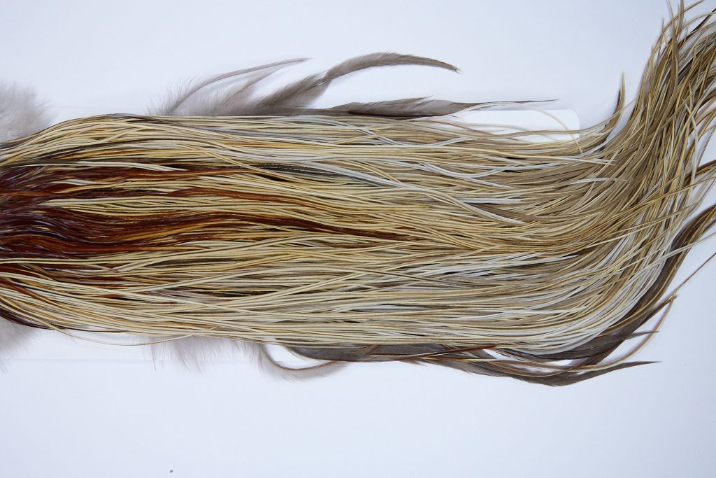 1796 Heritage Dry Fly Hackle, 1 Grade Rooster Saddle Honey Dun Ties Size 14-16