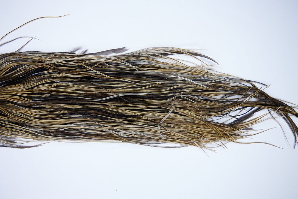 1853 Heritage Dry Fly Hackle, 2 Grade Rooster Saddle Heritage Dry Fly Hackle, Vermiculated Badger Ties Size 14-16