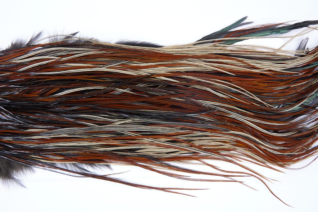 1909 Heritage Dry Fly Hackle, 2 Grade Rooster Saddle Furnace Ties Size 12-16