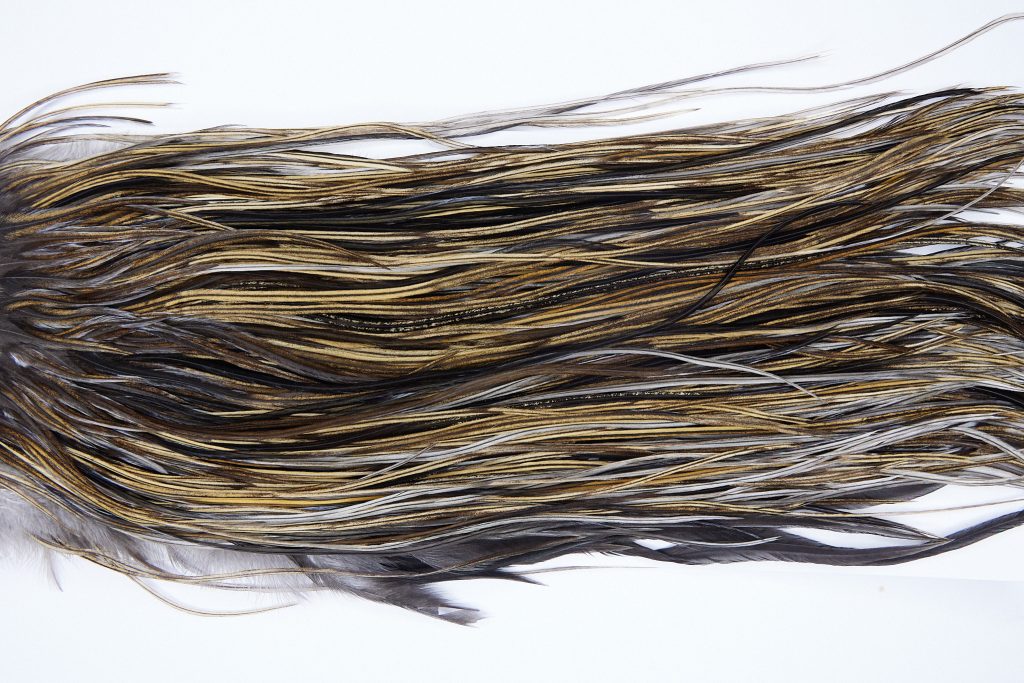 1931 Heritage Dry Fly Hackle, 2 Grade Rooster Saddle Heritage Dry Fly Hackle, Vermiculated Badger Ties Size 14-16