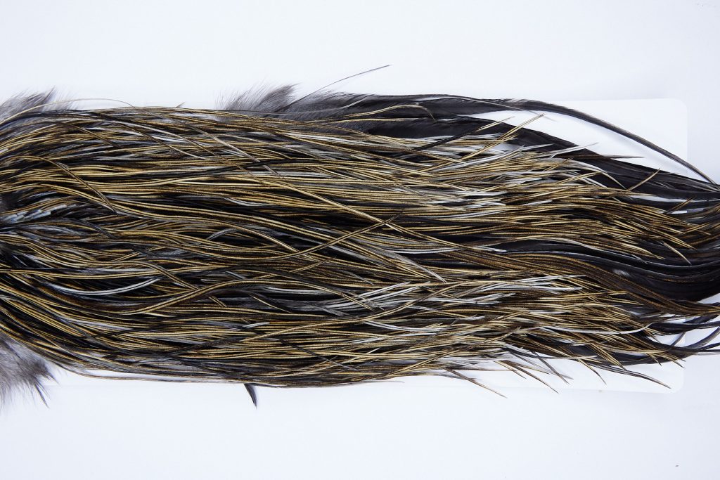 1932 Heritage Dry Fly Hackle, 2 Grade Rooster Saddle Heritage Dry Fly Hackle, Vermiculated Badger Ties Size 14-16