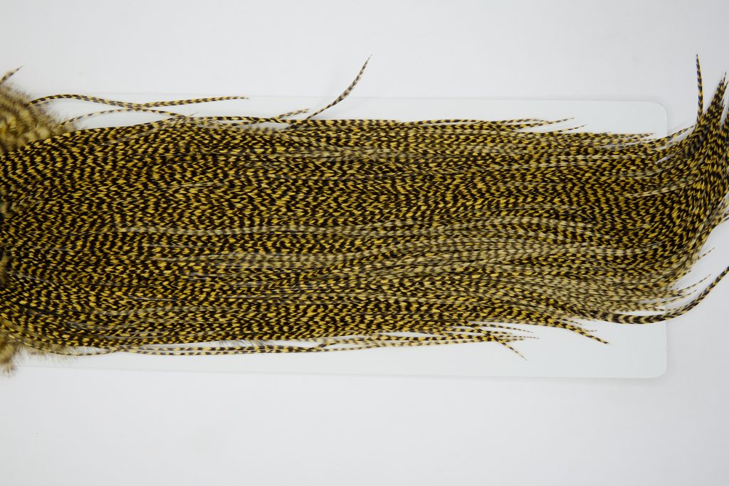 3724 Whiting Dry Fly Hackle Bronze Grade Rooster Saddle Grizzly Golden Straw Ties Size 14-16