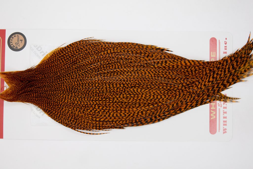12656 Whiting Dry Fly Hackle Bronze Grade Rooster Cape Grizzly Burnt Orange Ties Size 10-22