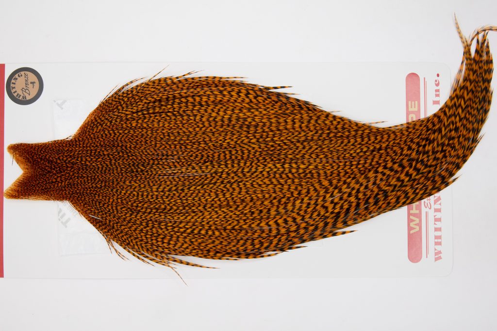 12657 Whiting Dry Fly Hackle Bronze Grade Rooster Cape Grizzly Burnt Orange Ties Size 8-20