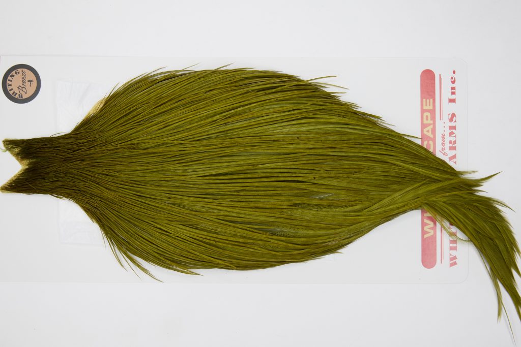 12667 Whiting Dry Fly Hackle Bronze Grade Rooster Cape Dark Olive Ties Size 10-20