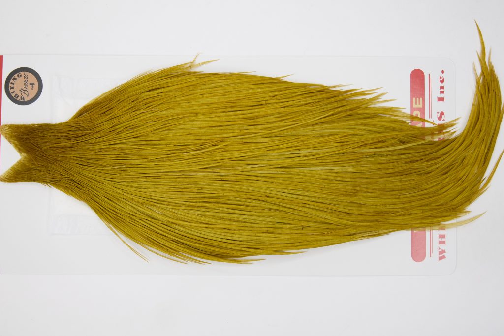 12669 Whiting Dry Fly Hackle Bronze Grade Rooster Cape Golden Olive Ties Size 8-20