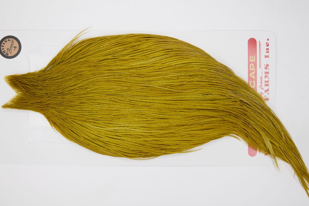 12670 Whiting Dry Fly Hackle Bronze Grade Rooster Cape Golden Olive Ties Size 10-22