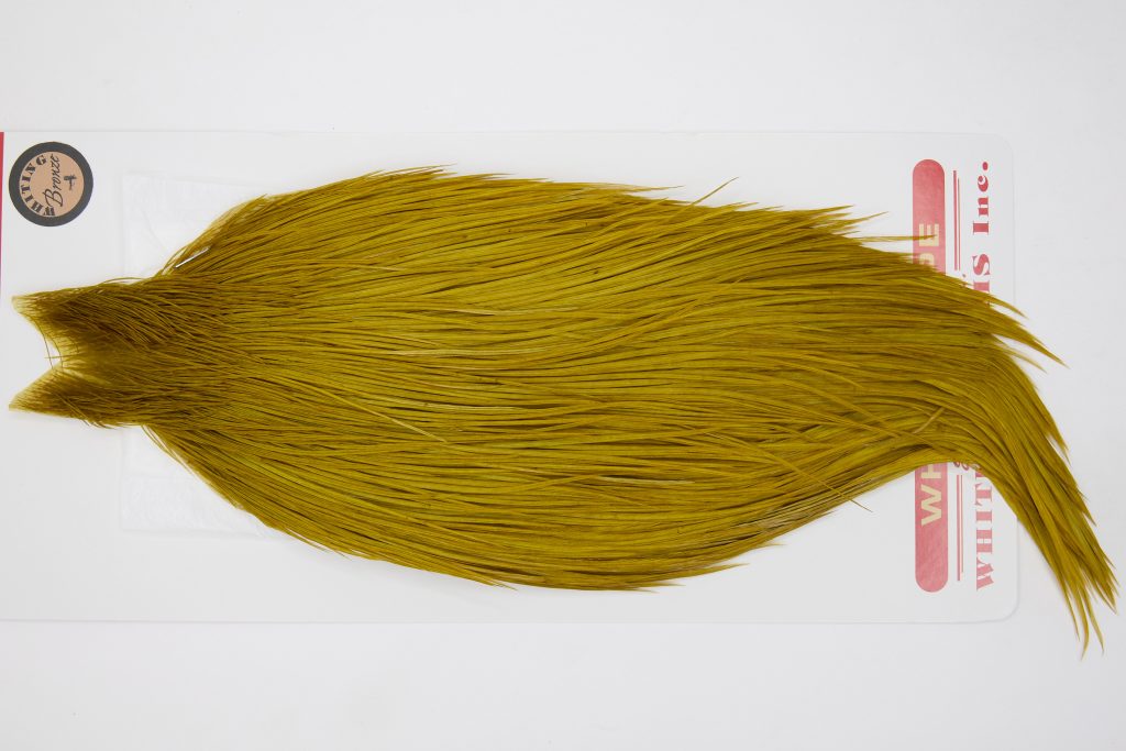 12671 Whiting Dry Fly Hackle Bronze Grade Rooster Cape Golden Olive Ties Size 8-22