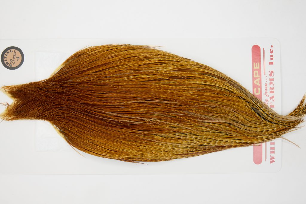 12673 Whiting Dry Fly Hackle Bronze Grade Rooster Cape Dark Barred Ginger Ties Size 8-24