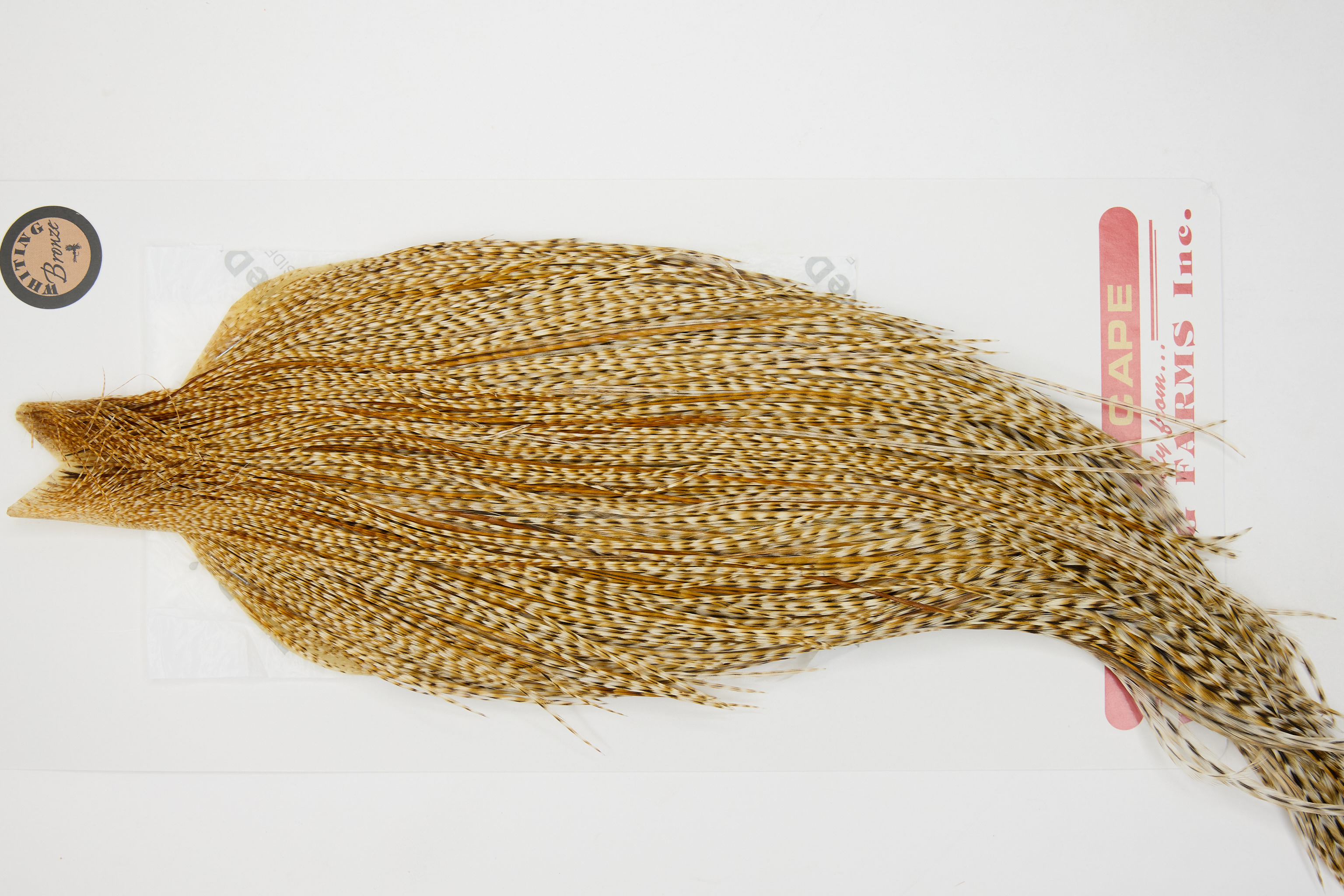 12694 Whiting Dry Fly Hackle Bronze Grade Rooster Cape Barred Medium Ginger Ties Size 8-20