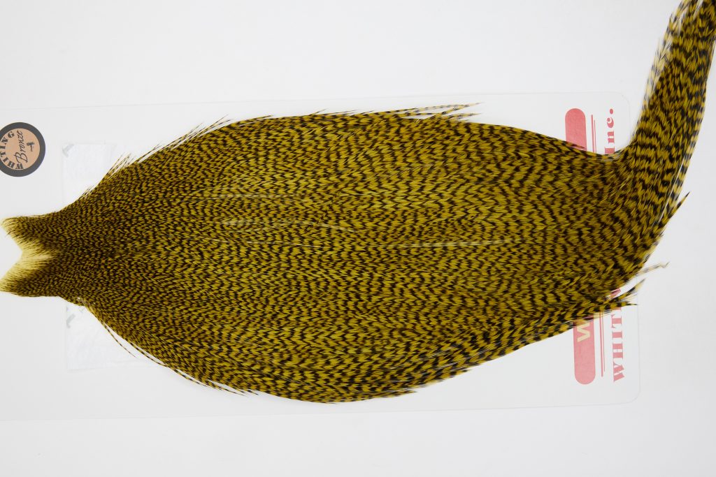 12707 Whiting Dry Fly Hackle Bronze Grade Rooster Cape Grizzly Golden Olive Ties Size 8-20