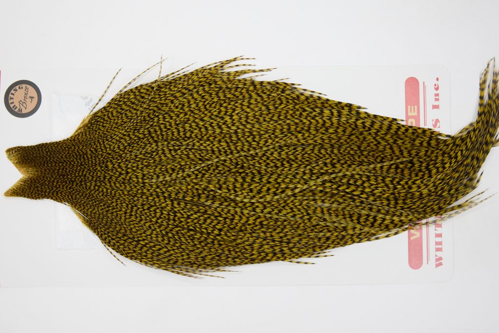 12709 Whiting Dry Fly Hackle Bronze Grade Rooster Cape Grizzly Golden Olive Ties Size 10-24