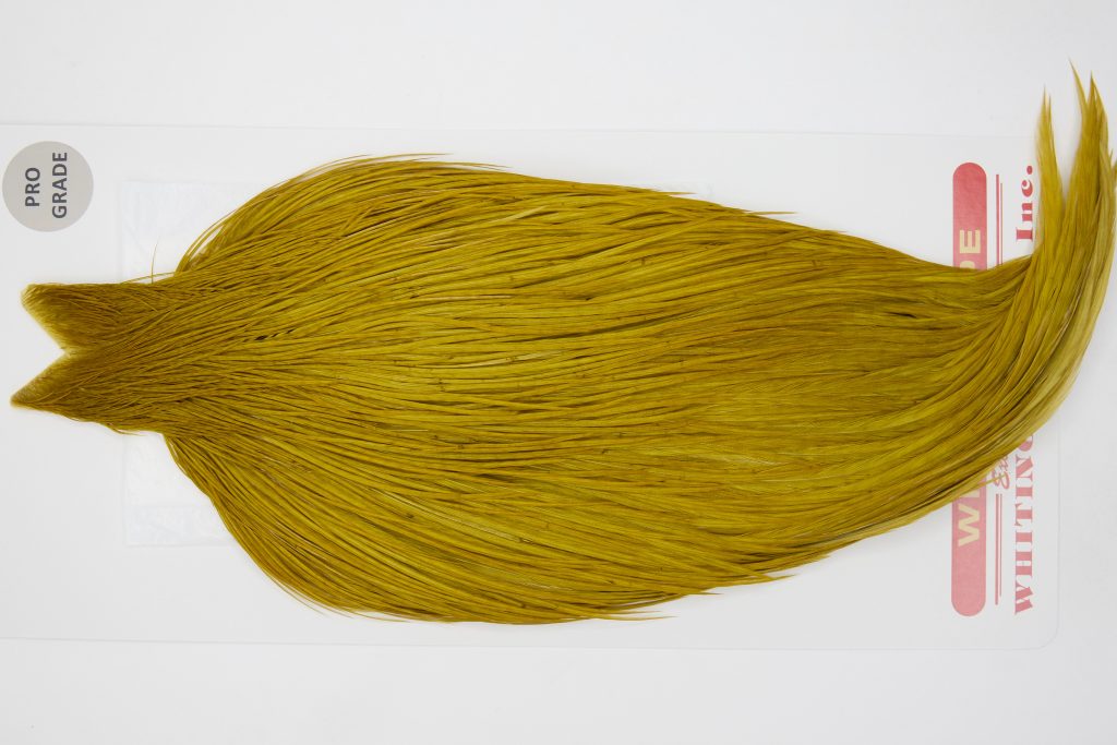 12792 Whiting Dry Fly Hackle Pro Grade Rooster Saddle Golden Olive Ties Size 10-20