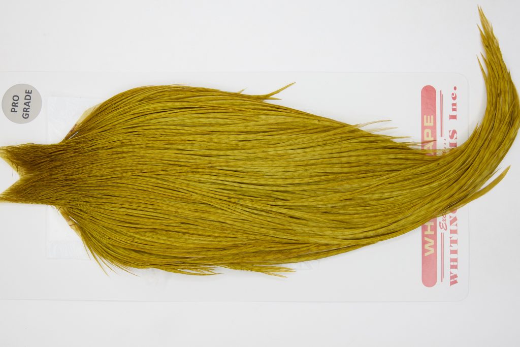12795 Whiting Dry Fly Hackle Pro Grade Rooster Saddle Golden Olive Ties Size 8-24