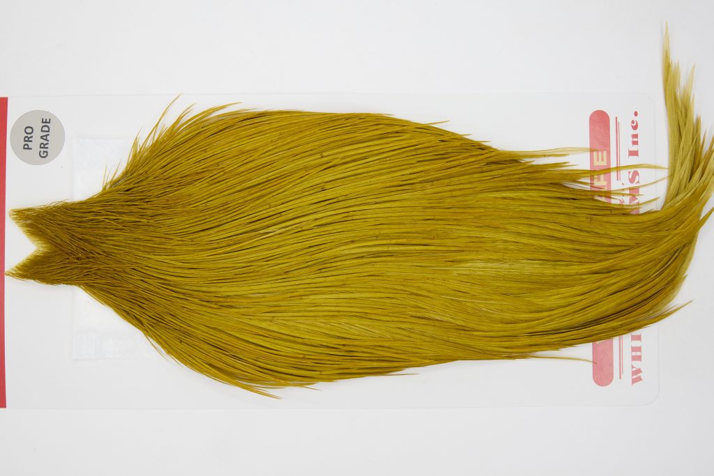 12797 Whiting Dry Fly Hackle Pro Grade Rooster Saddle Golden Olive Ties Size 8-18