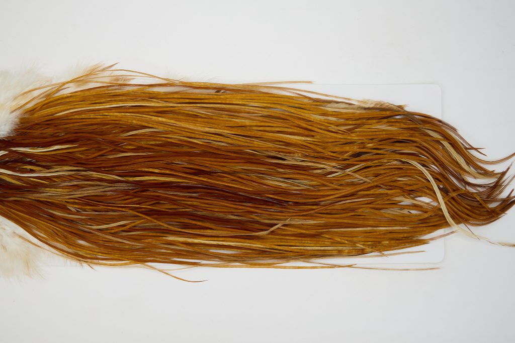 12899 Whiting Dry Fly Hackle Bronze Grade Rooster Saddle Medium Ginger Ties Size 14-20