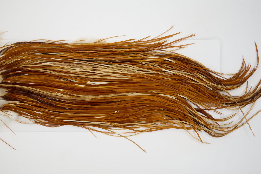 12901 Whiting Dry Fly Hackle Bronze Grade Rooster Saddle Medium Ginger Ties Size 14-18