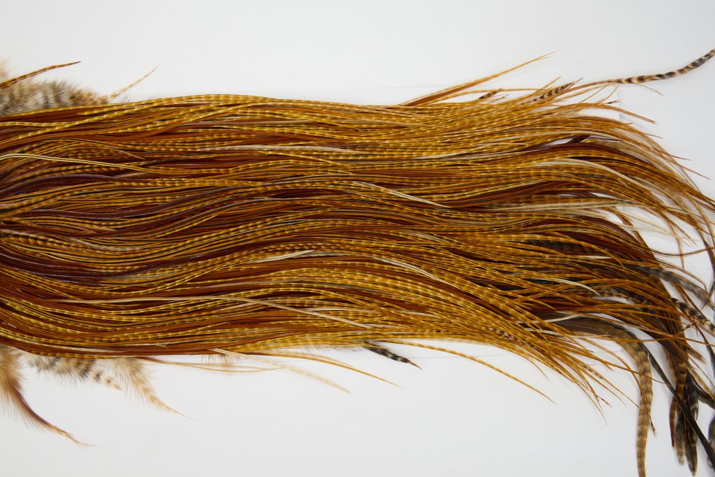 12946 Whiting Dry Fly Hackle Bronze Grade Rooster Saddle Dark Barred Ginger Ties Size 14-16