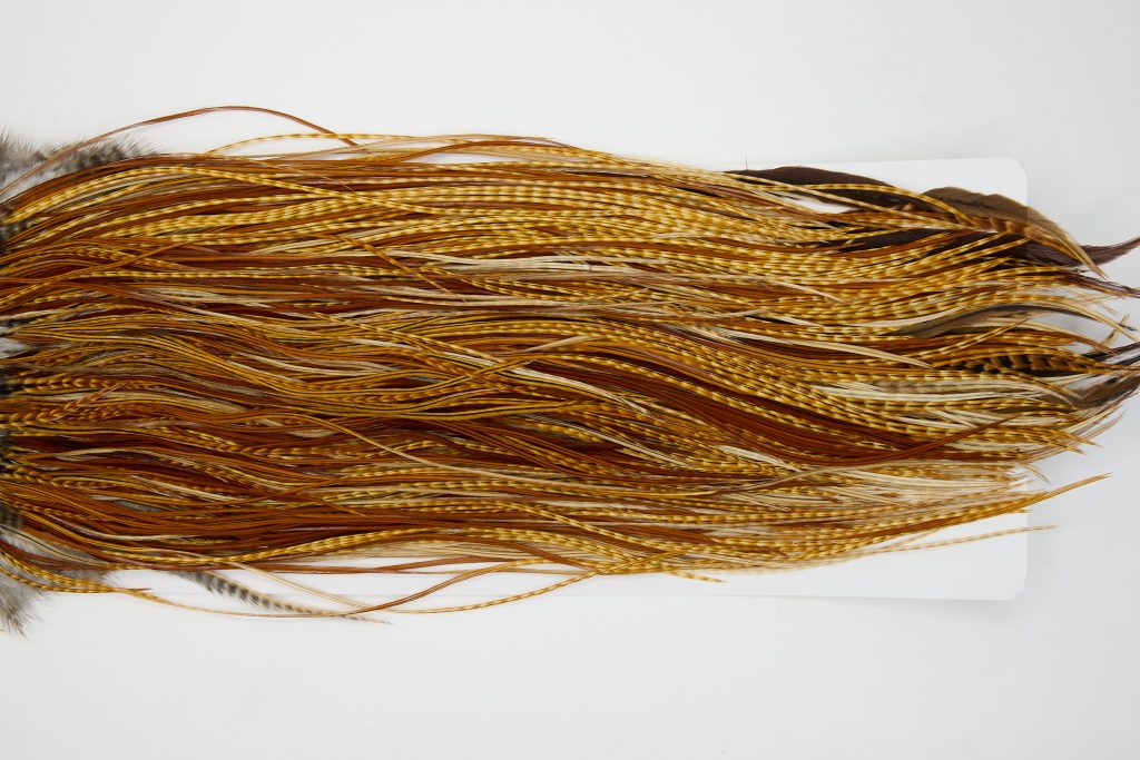 12947 Whiting Dry Fly Hackle Bronze Grade Rooster Saddle Dark Barred Ginger Ties Size 14-18