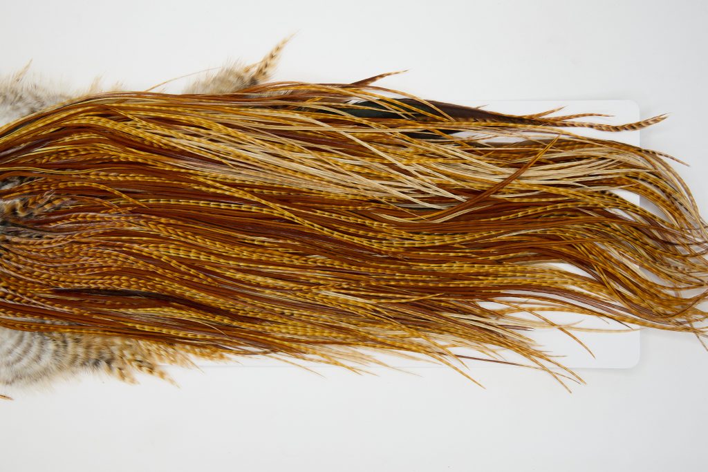 12948 Whiting Dry Fly Hackle Bronze Grade Rooster Saddle Dark Barred Ginger Ties Size 14-16