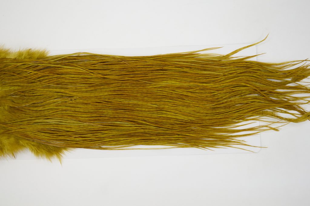 12949 Whiting Dry Fly Hackle Bronze Grade Rooster Saddle Golden Olive Ties Size 14-16