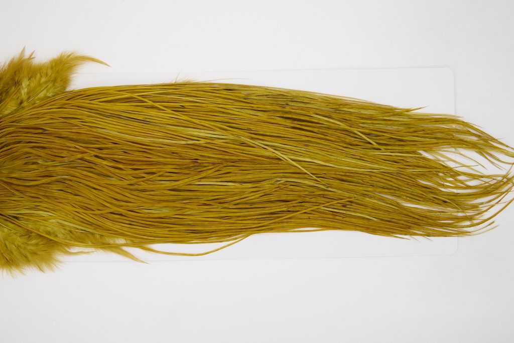 12955 Whiting Dry Fly Hackle Bronze Grade Rooster Saddle Golden Olive Ties Size 14-18