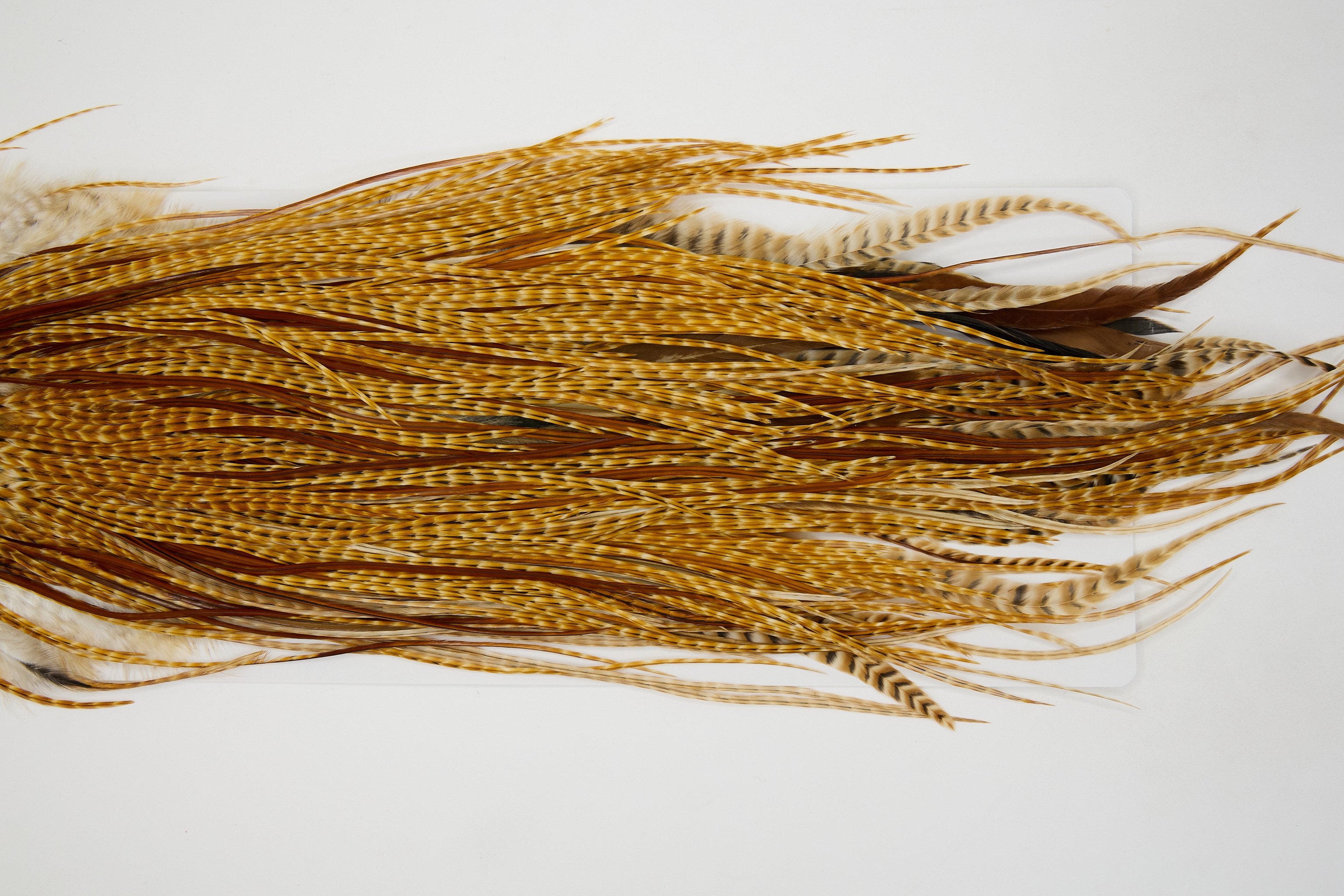 13075 Hebert Dry Fly Hackle Bronze Grade Rooster Saddle Barred Dark Ginger Ties Size 14-16