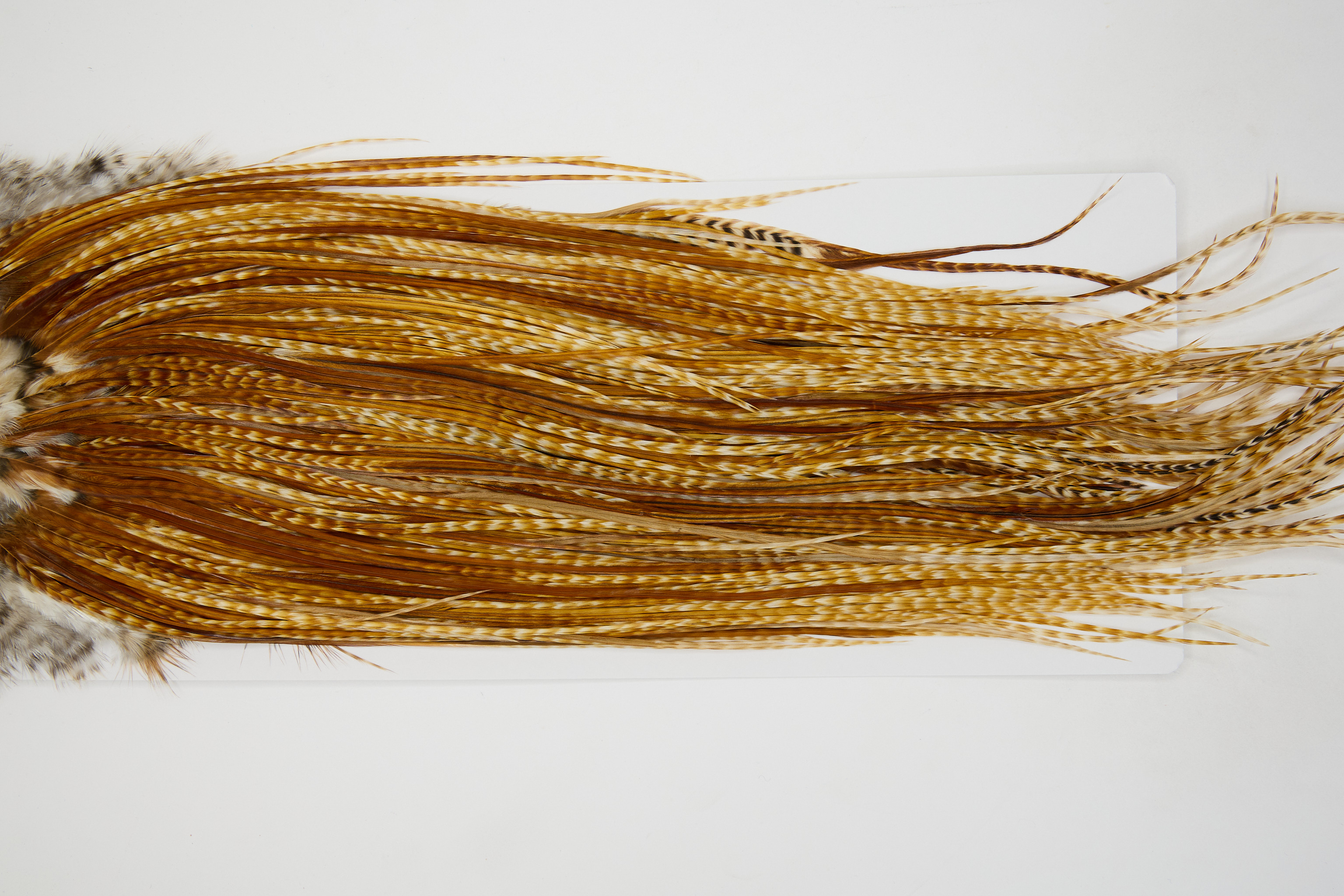 13077 Hebert Dry Fly Hackle Bronze Grade Rooster Saddle Barred Dark Ginger Ties Size 14