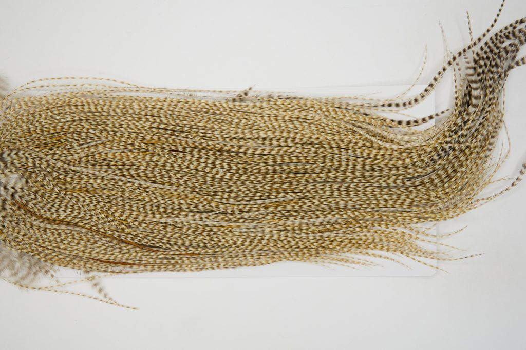 13083 Hebert Dry Fly Hackle Bronze Grade Rooster Saddle Dun Grizzly Ties Size 16-18