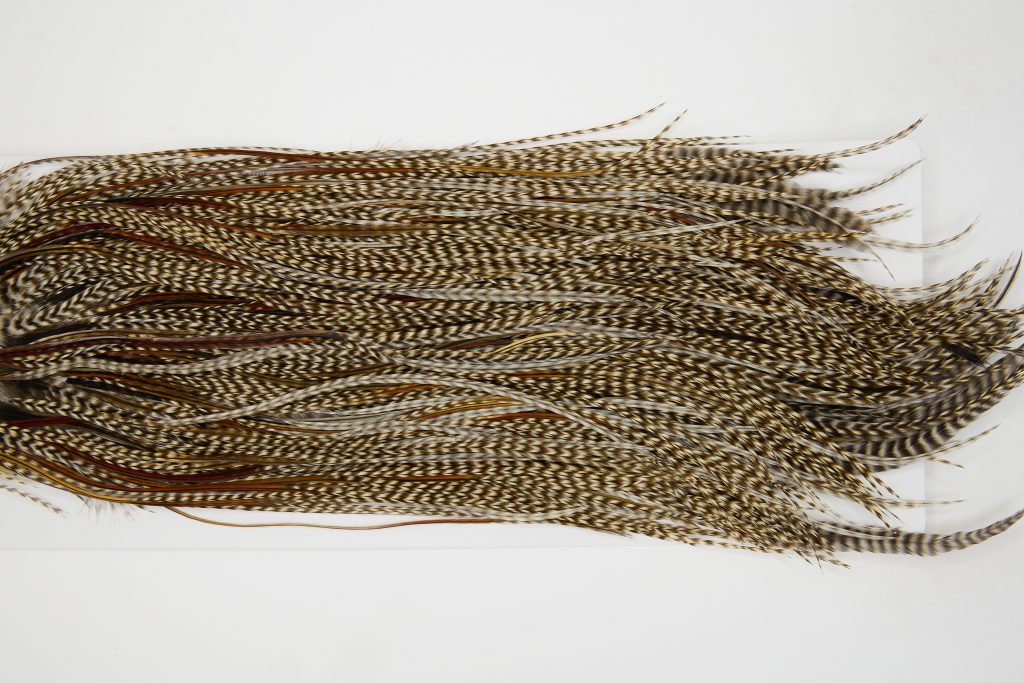 13085 Hebert Dry Fly Hackle Bronze Grade Rooster Saddle Dun Grizzly Ties Size 14-16